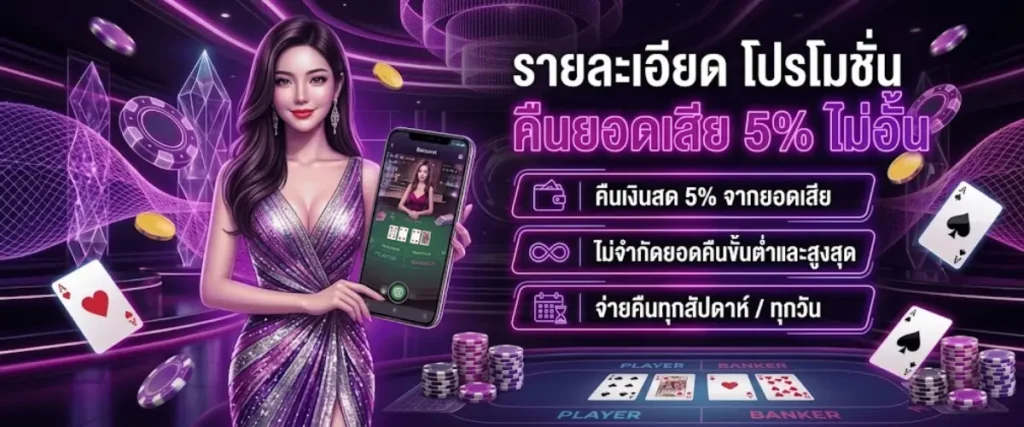 รายละเอียด โปรโมชั่น คืนยอดเสีย 5% ไม่อั้น