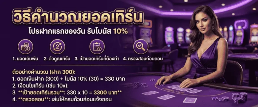 วิธีคำนวณยอดเทิร์น โปรฝากแรกของวัน รับโบนัส 10% ก่อนแจ้งถอน